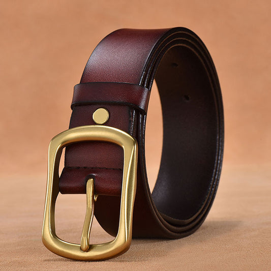 Luxueus | Leren heren riem met goudkleurige gesp