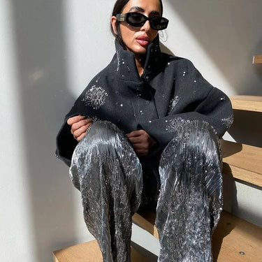 Dames borduurwerk kralen peacoat 2