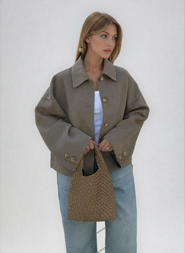 Dames boxy cropped wollen jas 1