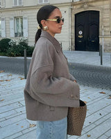 Dames boxy cropped wollen jas 4