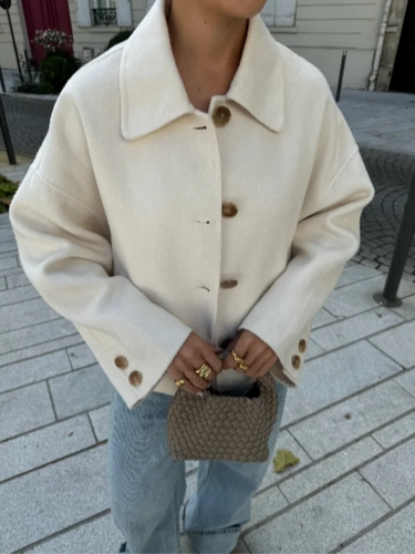 Dames boxy cropped wollen jas 5