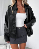 Dames casual zwart imitatieleren jack 0