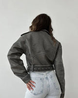 Dames gewassen imitatieleren jas 2