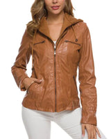 Dames imitatieleren jack met capuchon 1