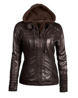 Dames imitatieleren jack met capuchon 10