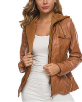 Dames imitatieleren jack met capuchon 2