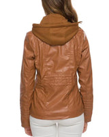 Dames imitatieleren jack met capuchon 3