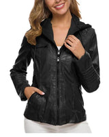 Dames imitatieleren jack met capuchon 4