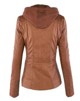 Dames imitatieleren jack met capuchon 6