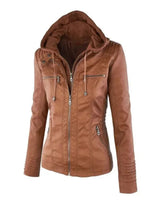 Dames imitatieleren jack met capuchon 7