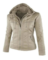 Dames imitatieleren jack met capuchon 8