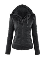 Dames imitatieleren jack met capuchon 9