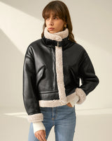 Dames imitatieleren vliegjack met sherpavoering 3