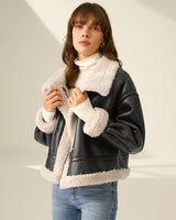 Dames imitatieleren vliegjack met sherpavoering 4