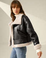 Dames imitatieleren vliegjack met sherpavoering 5