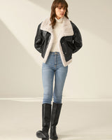 Dames imitatieleren vliegjack met sherpavoering 6