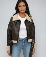 Dames korte leren winterjas 0