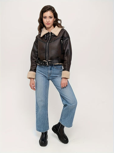 Dames korte leren winterjas 2