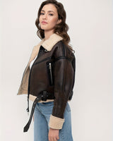 Dames korte leren winterjas 4