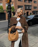 Dames maxi trenchcoat van vegan suède 0