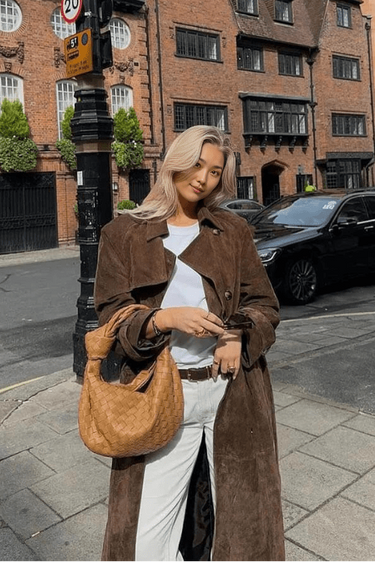 Dames maxi trenchcoat van vegan suède 0