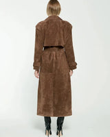 Dames maxi trenchcoat van vegan suède 2