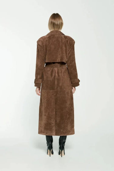 Dames maxi trenchcoat van vegan suède 2