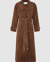 Dames maxi trenchcoat van vegan suède 3