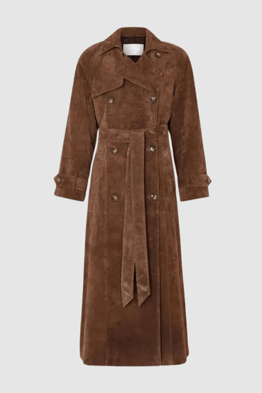 Dames maxi trenchcoat van vegan suède 3