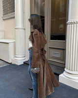 Dames maxi trenchcoat van vegan suède 6