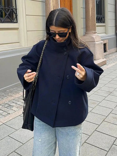 Dames peacoat met opstaande kraag 4