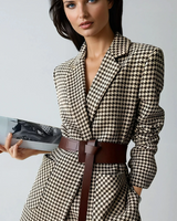 Dames pied-de-poule blazer met riem en splitzoom 1