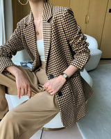 Dames pied-de-poule blazer met riem en splitzoom 4