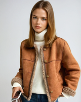 Dames suède jas met imitatiebont voering 0