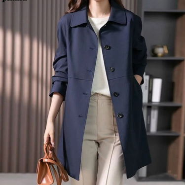 Dames trenchcoat met knoopsluiting en korte mouwen 1