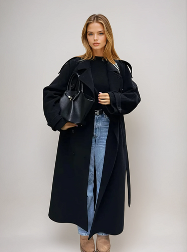 Dubbelrijs wolmixjas voor dames 0