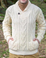 Kabeltrui van wolmix met sjaalkraag 0