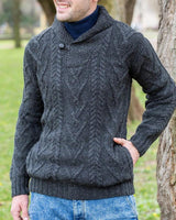 Kabeltrui van wolmix met sjaalkraag 1