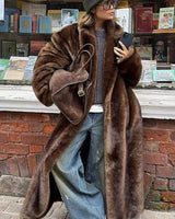 Lange winterjas van imitatiebont voor dames 0