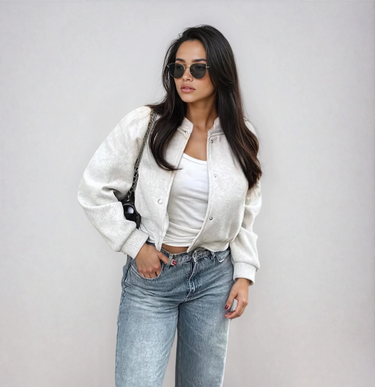 Licht cropped bomberjack voor dames 1