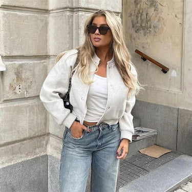 Licht cropped bomberjack voor dames 4