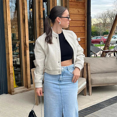 Licht cropped bomberjack voor dames 5