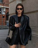 Oversized imitatieleren blazer voor dames met revers 4