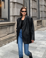 Oversized imitatieleren blazer voor dames met revers 5