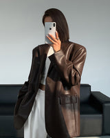Oversized imitatieleren blazer voor dames met revers 7