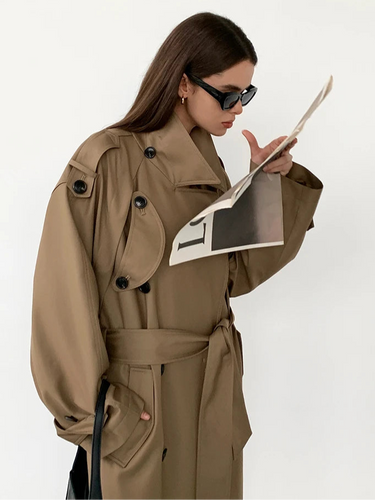 Oversized lange trenchcoat voor dames 1