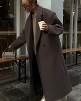 Oversized lange wollen jas met dubbele rij knopen voor dames 0