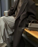 Oversized lange wollen jas met dubbele rij knopen voor dames 1