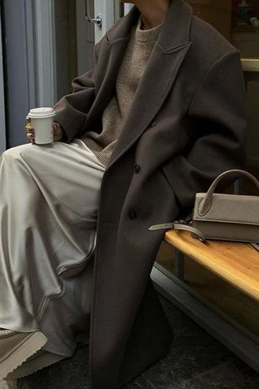 Oversized lange wollen jas met dubbele rij knopen voor dames 1