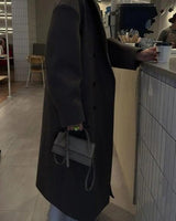 Oversized lange wollen jas met dubbele rij knopen voor dames 2